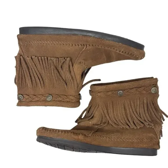 Minnetonka hi top back zip fringe western boot size 6.5 - Picture 6 of 9